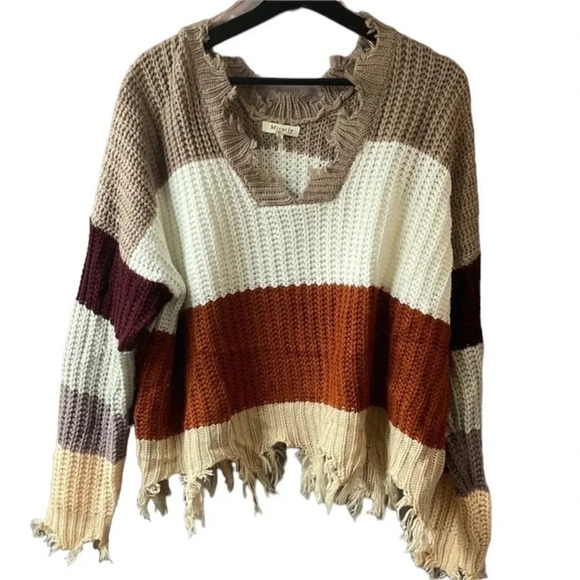Miracle Sweaters - Miracle size M/L oversized sweater with fringe, fall colors